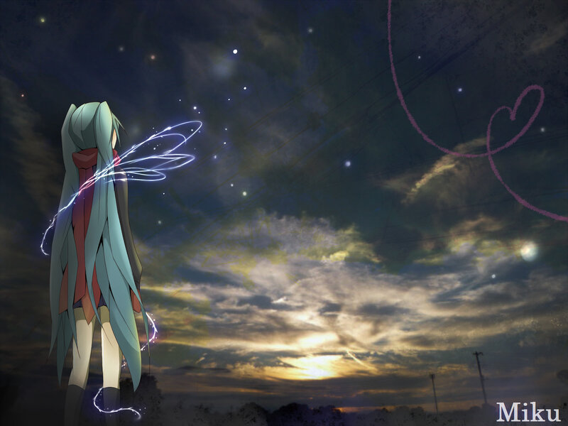 Anime Girl with Long Hair — Blue, Serene, Sunset