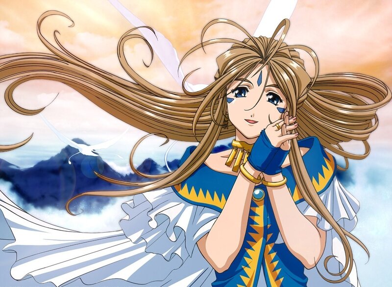 Anime Girl with Long Hair — Blue, Serene, Sunset, Wings