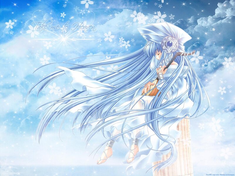 Anime Girl with Long Hair — Blue, Serene, Sword