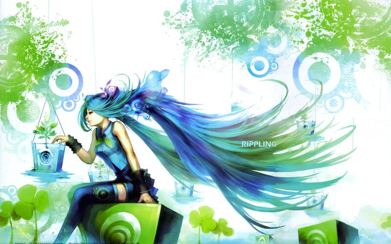 Anime Girl with Long Hair — Blue, Serene, Vibrant