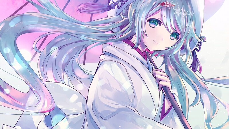 Anime Girl with Long Hair — Blue, Serene, Winter