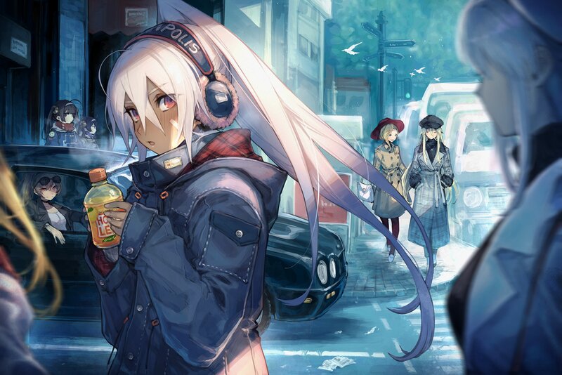 Anime Girl with Long Hair — Blue, Urban
