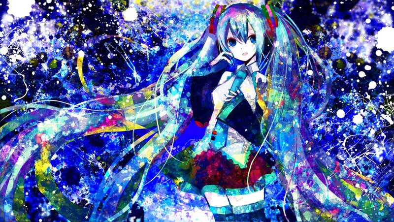 Anime Girl with Long Hair — Blue, Vibrant