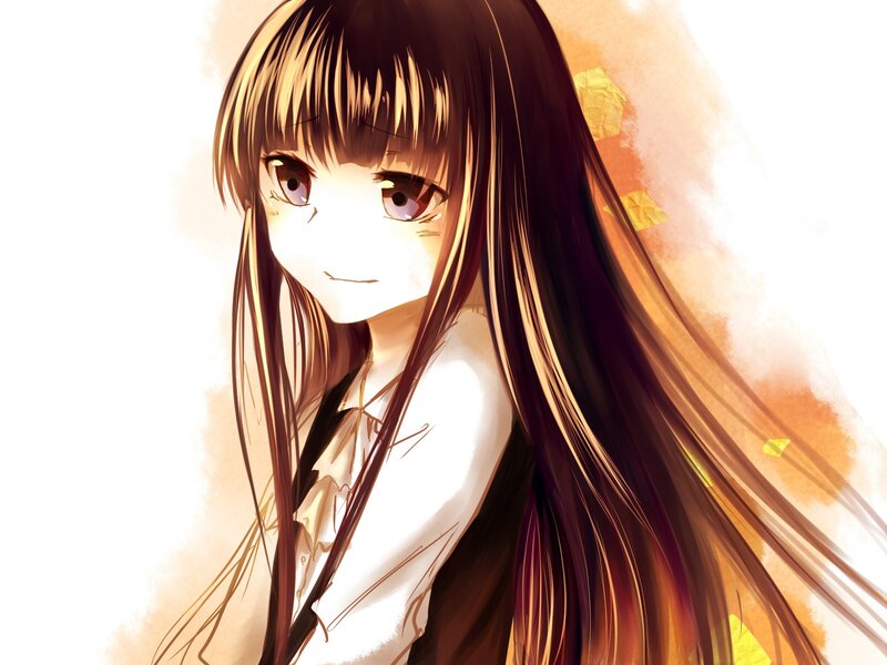 Anime Girl with Long Hair — Brown, Calm, Autumn, Digital Art