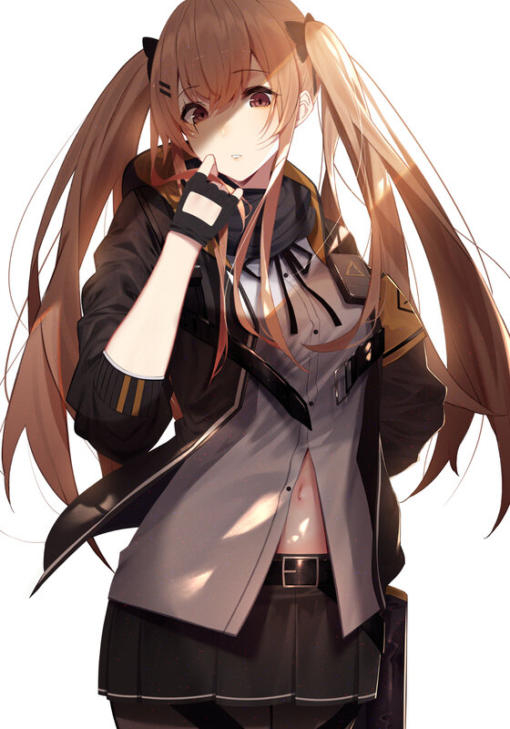Anime Girl with Long Hair — Brown, Calm, Digital Art, Long Hair, Military Uniform