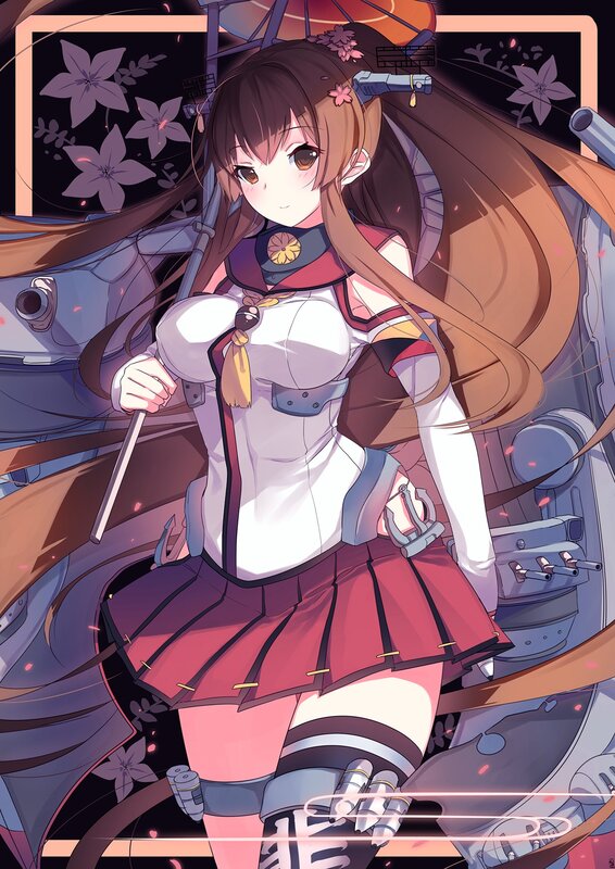 Anime Girl with Long Hair — Brown, Calm, Night, Ship