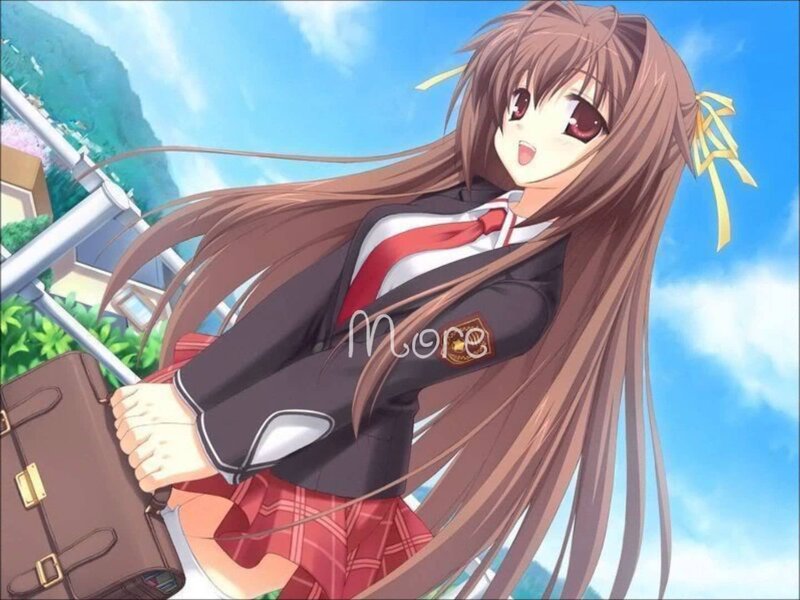 Anime Girl with Long Hair — Brown, Cheerful, Afternoon
