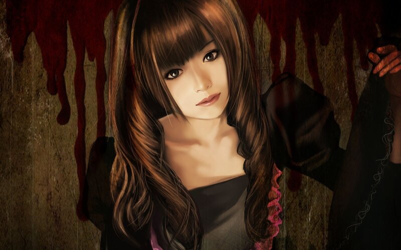 Anime Girl with Long Hair — Brown, Dark