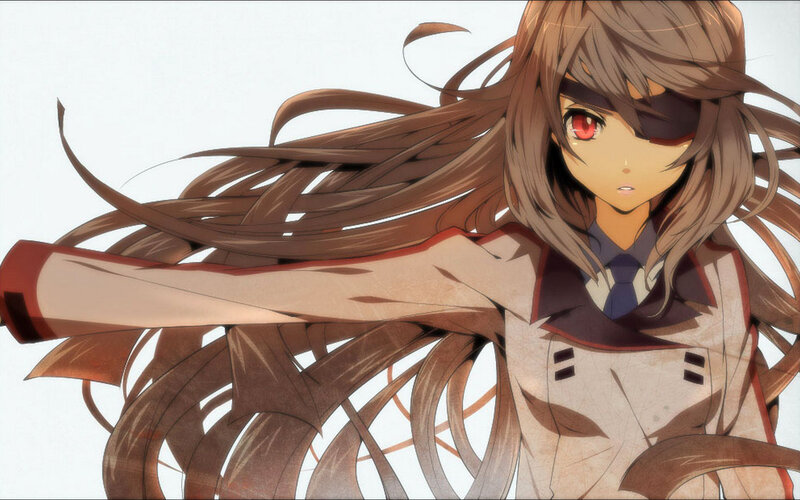 Anime Girl with Long Hair — Brown, Dramatic, Eye Patch, School Uniform