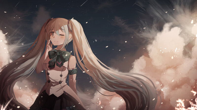 Anime Girl with Long Hair — Brown, Dramatic, Night, Digital Art