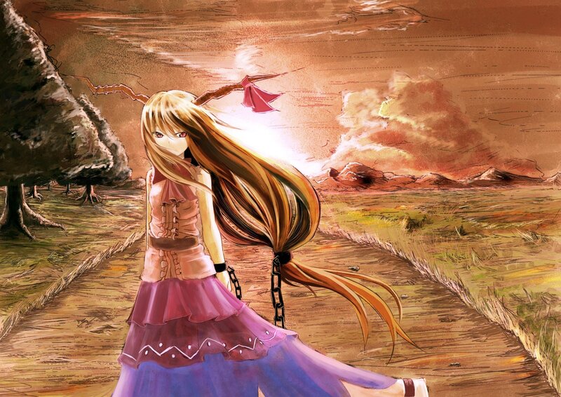 Anime Girl with Long Hair — Brown, Dramatic, Sunset