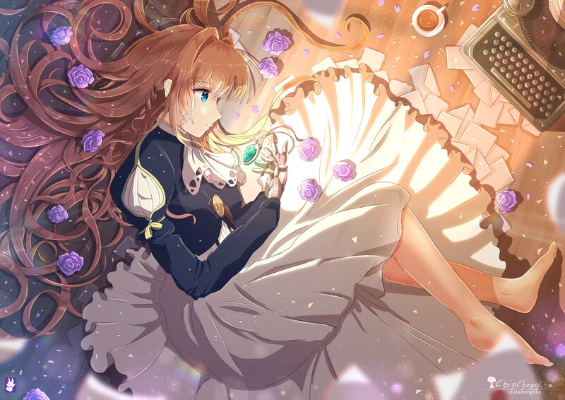 Anime Girl with Long Hair — Brown, Dreamy, Night, Digital Art