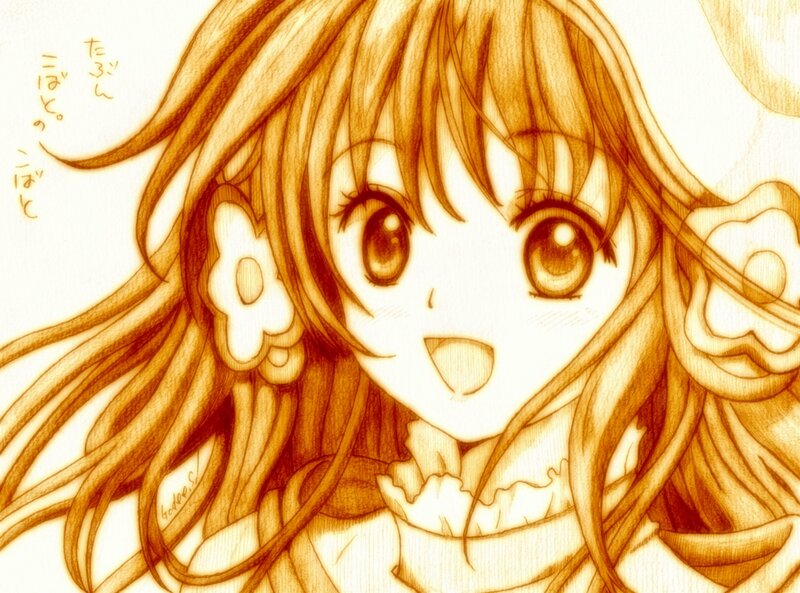 Anime Girl with Long Hair — Brown, Happy