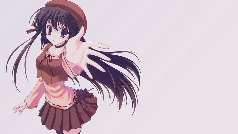 Anime Girl with Long Hair — Brown, Playful, Hat