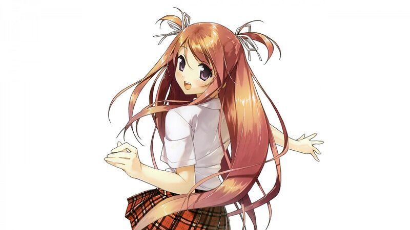 Anime Girl with Long Hair — Brown, Playful, School Uniform
