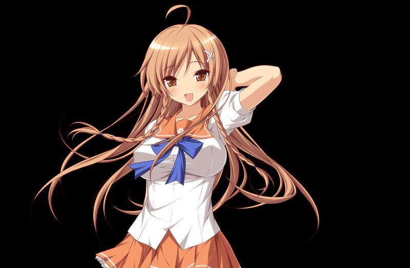 Anime Girl with Long Hair — Brown, Playful