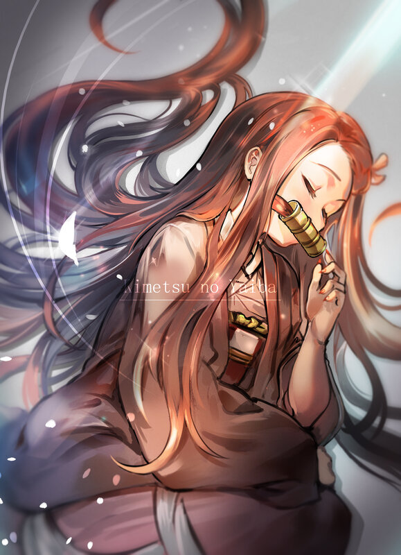 Anime Girl with Long Hair — Brown, Serene, Digital Art, Sword
