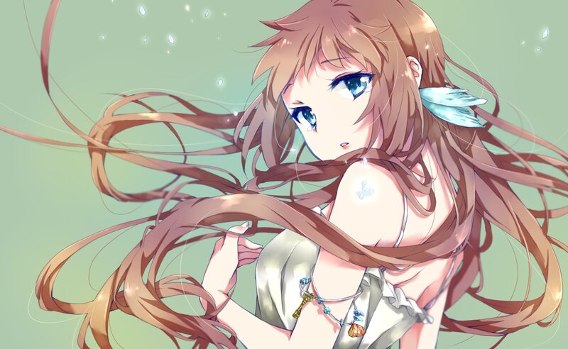 Anime Girl with Long Hair — Brown, Serene, Digital Art