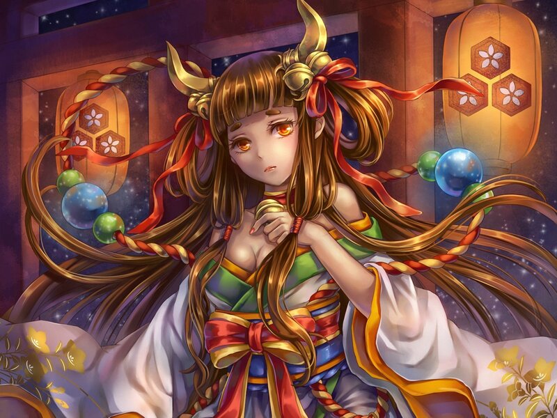 Anime Girl with Long Hair — Brown, Serene, Night