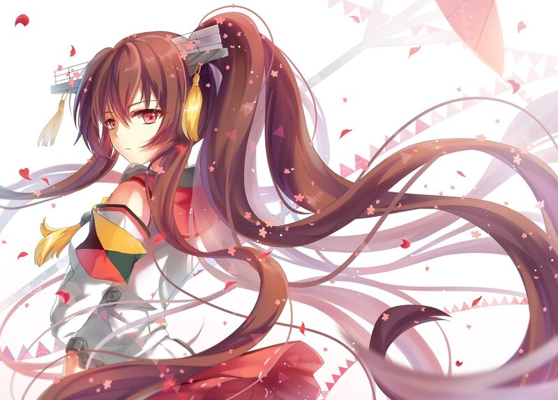 Anime Girl with Long Hair — Brown, Serene, Spring, Digital Art