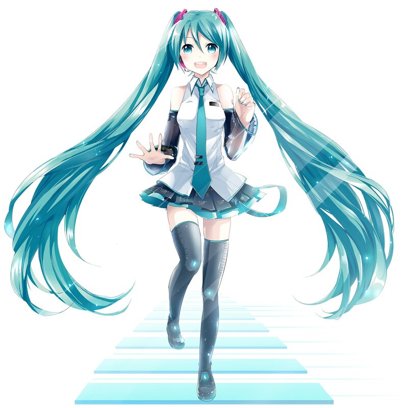 Anime Girl with Long Hair — Cyan, Cheerful