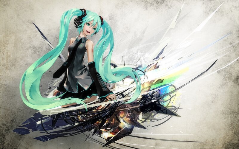 Anime Girl with Long Hair — Cyan, Dramatic, Digital Art, Headset