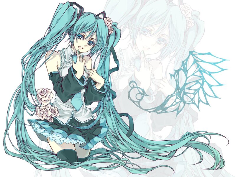 Anime Girl with Long Hair — Cyan, Dramatic, Digital Art