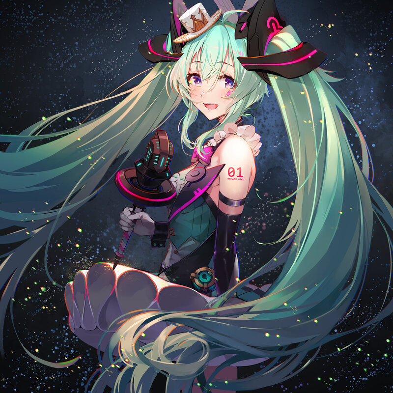 Anime Girl with Long Hair — Cyan, Dramatic, Night, Digital Art