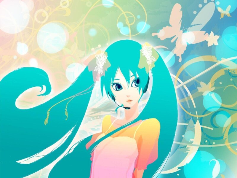 Anime Girl with Long Hair — Cyan, Dreamy