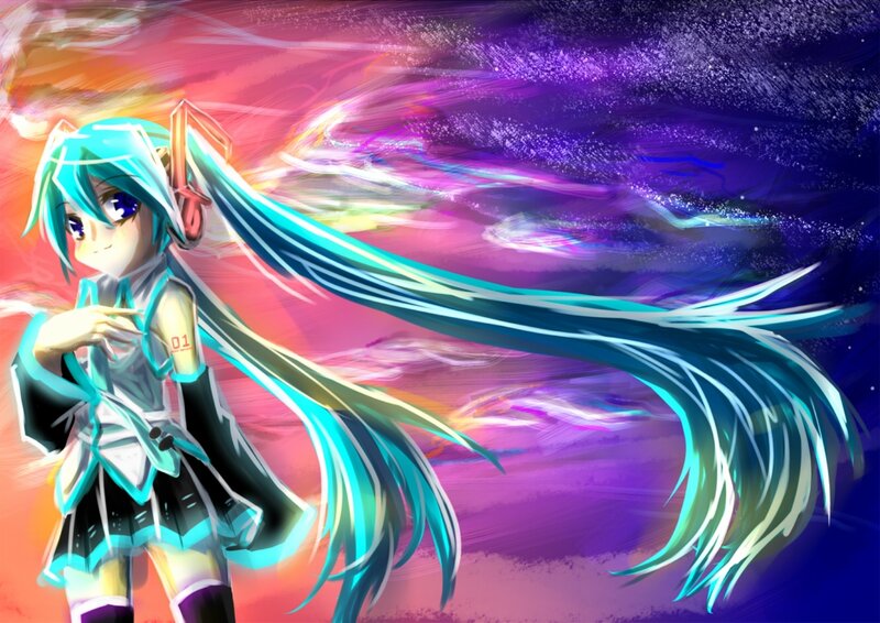 Anime Girl with Long Hair — Cyan, Dynamic, Digital Art