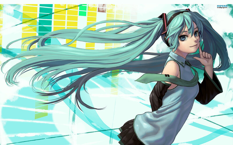 Anime Girl with Long Hair — Cyan, Dynamic, Headphones