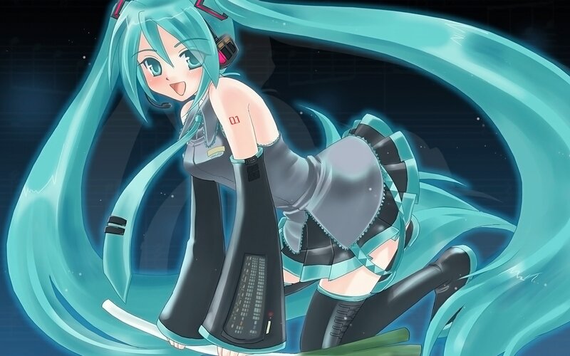 Anime Girl with Long Hair — Cyan, Dynamic, Night, Headset