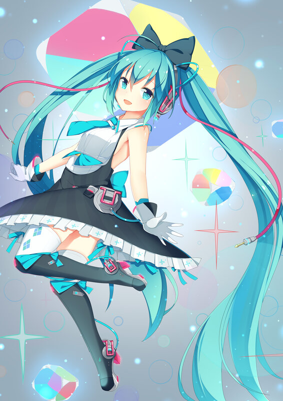 Anime Girl with Long Hair — Cyan, Playful, Digital Art, Headphones, Skirt, Gloves