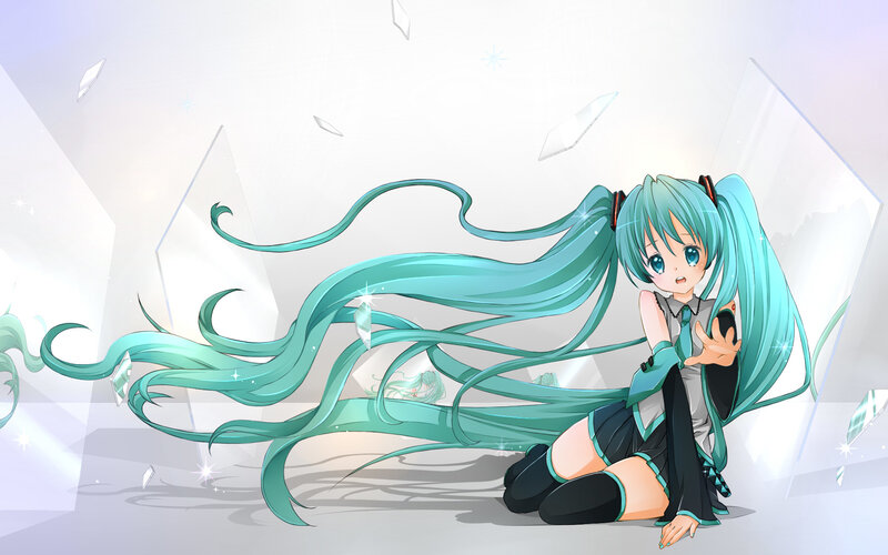 Anime Girl with Long Hair — Cyan, Serene, Digital Art, Long Hair