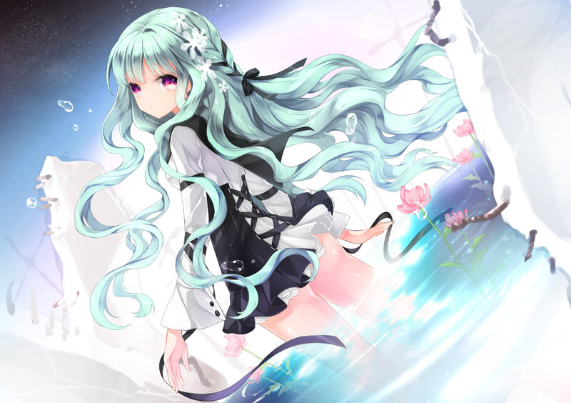 Anime Girl with Long Hair — Cyan, Serene, Winter