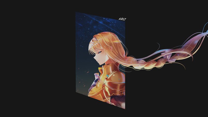 Anime Girl with Long Hair — Gold, Dramatic, Night, Digital Art