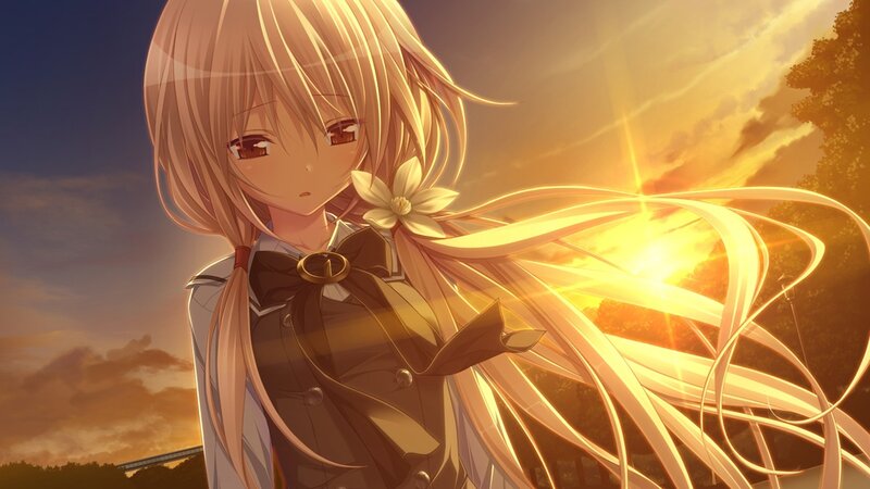 Anime Girl with Long Hair — Gold, Dramatic, Sunset