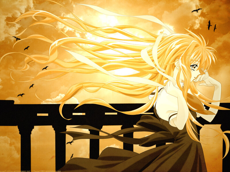 Anime Girl with Long Hair — Gold, Dramatic