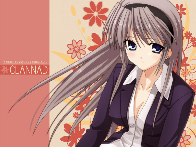 Anime Girl with Long Hair — Gray, Calm, Flowers, School Uniform