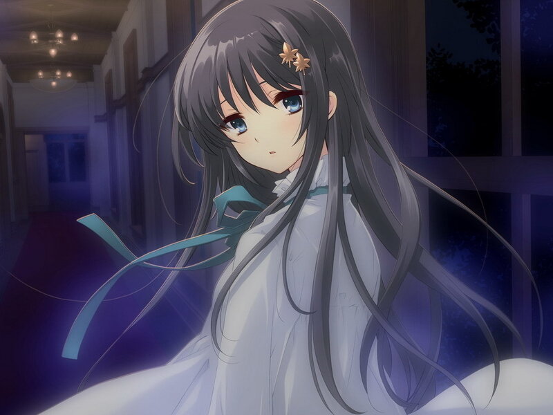 Anime Girl with Long Hair — Gray, Calm, Night, Long Hair