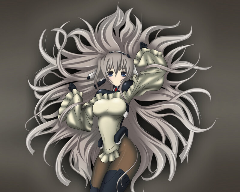 Anime Girl with Long Hair — Gray, Dramatic, Digital Art, Long Silver Hair