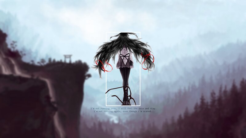 Anime Girl with Long Hair — Gray, Dramatic, Digital Art, Mountain