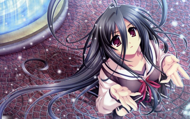 Anime Girl with Long Hair — Gray, Dramatic, Fountain