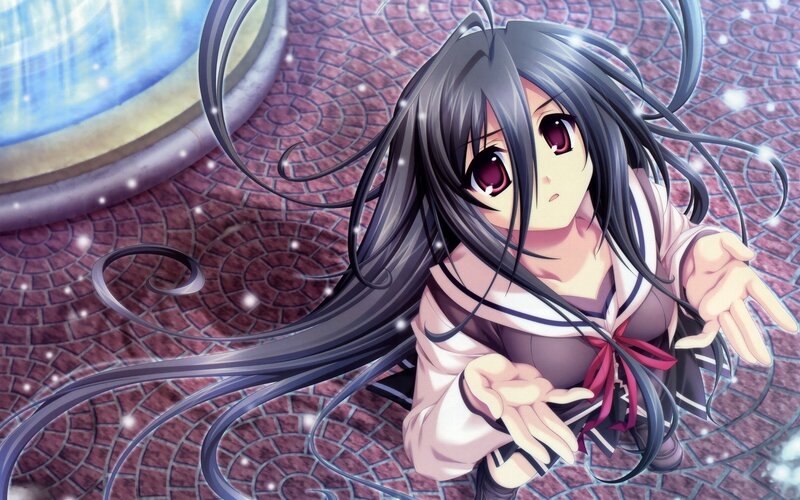 Anime Girl with Long Hair — Gray, Dramatic, School Uniform