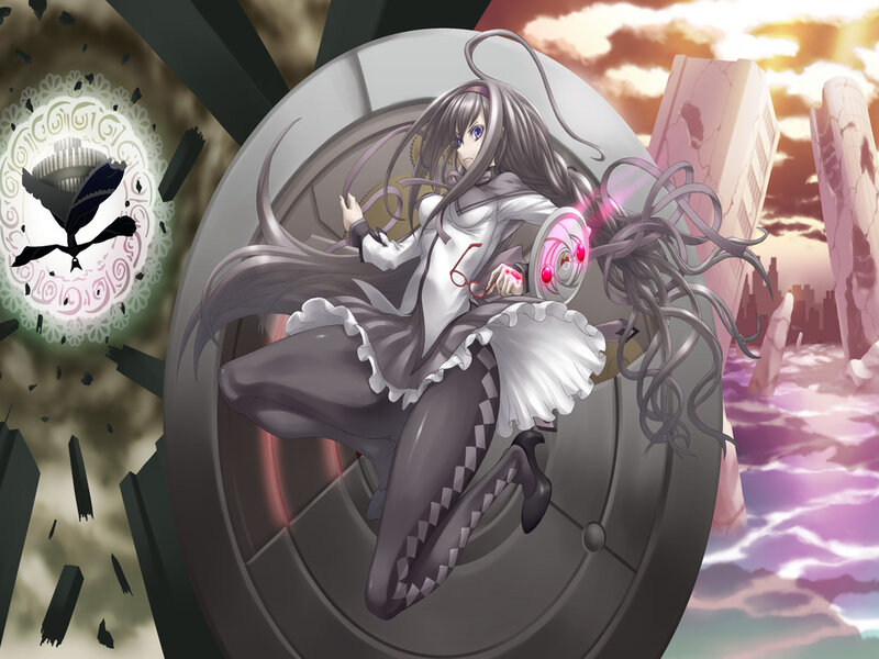 Anime Girl with Long Hair — Gray, Dramatic, Sunset, Clock