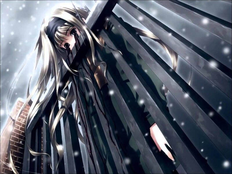 Anime Girl with Long Hair — Gray, Dramatic, Winter
