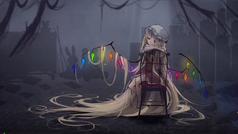 Anime Girl with Long Hair — Gray, Melancholic