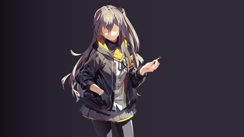 Anime Girl with Long Hair — Gray, Neutral, Digital Art, Jacket
