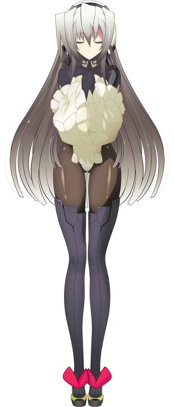Anime Girl with Long Hair — Gray, Neutral, Long Hair, White Flower