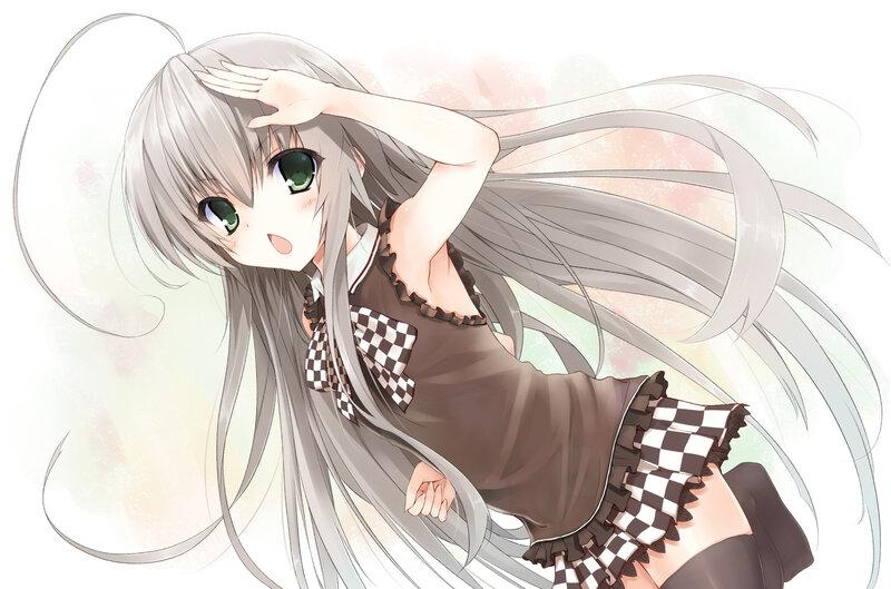 Anime Girl with Long Hair — Gray, Playful